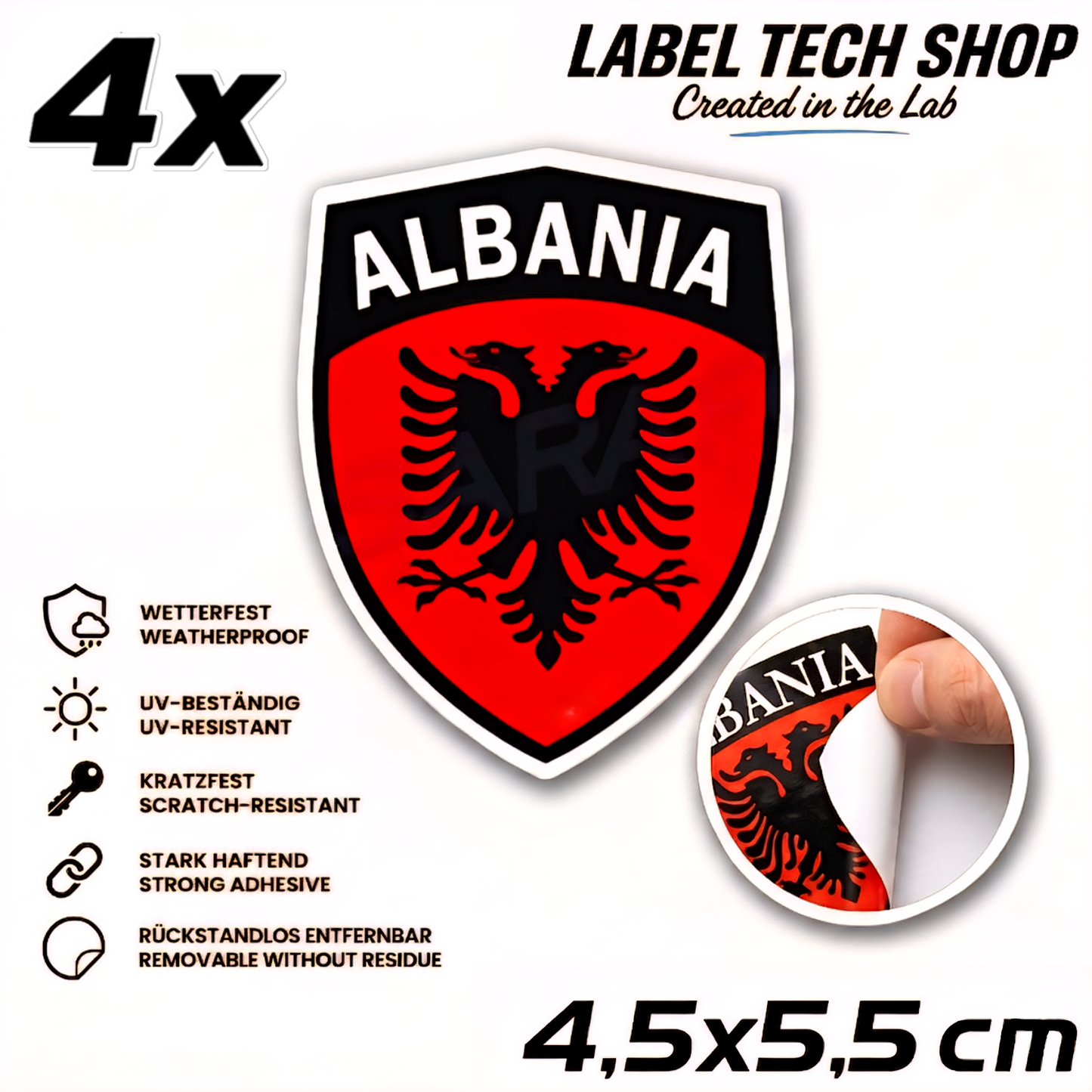 🇦🇱 Albanien Aufkleber Albania Sticker Shqiperia Adler Wappen Emblem Auto Helm 4,5x5,5cm NR.105