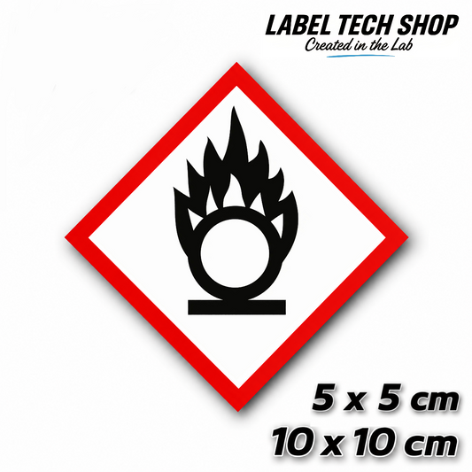GHS03 Oxidizing Hazard Sticker Chemical Hazard Symbol Dangerous Goods Chemistry Laboratory Label according to CLP / GHS Occupational Safety