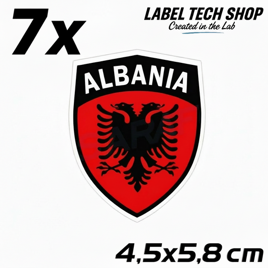 7x Albanien Aufkleber Shqipëria Shqiponja  – Albania Flagge Emblem Wappen Sticker 4,5x5,8cm (105)