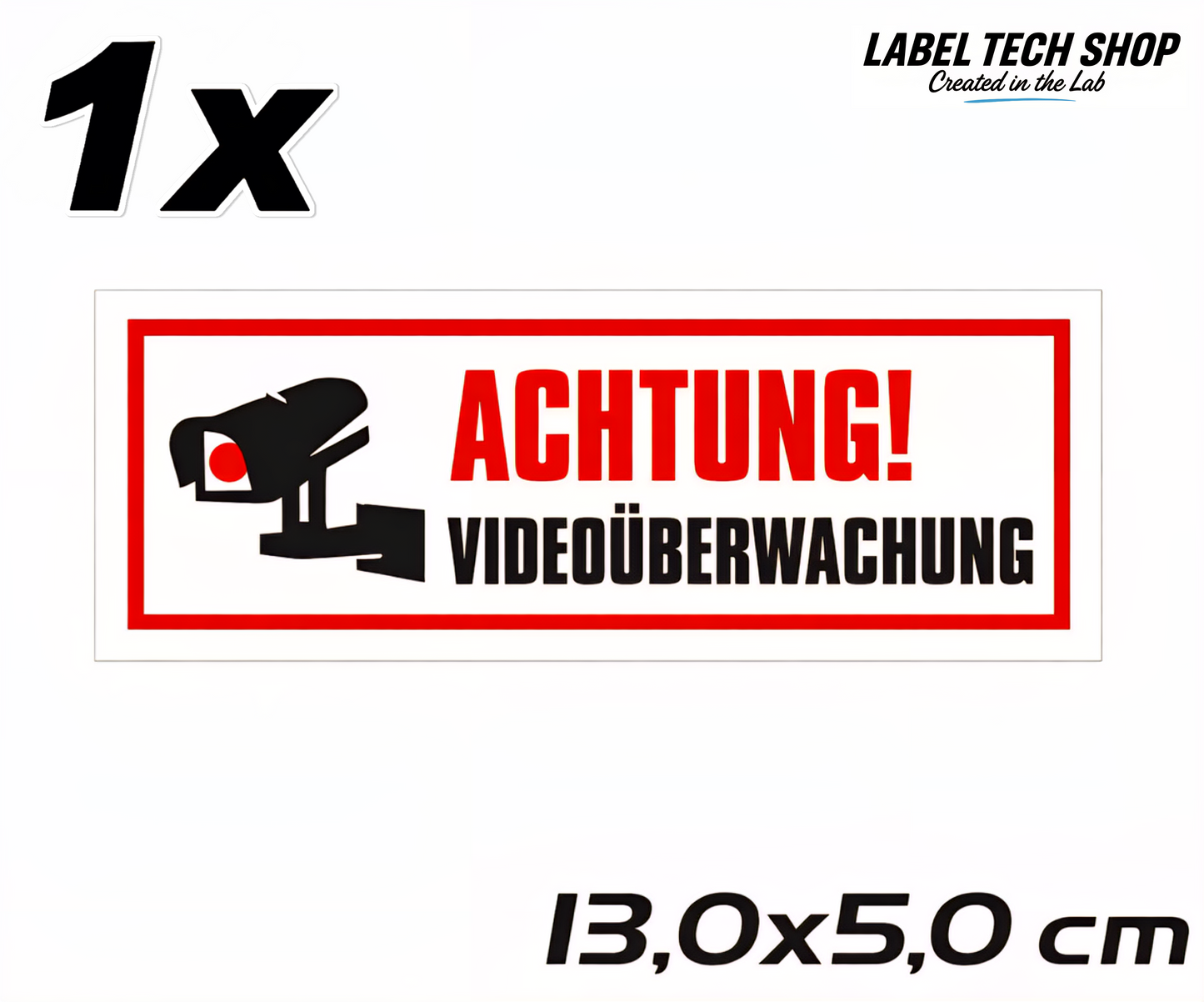 Achtung Videoüberwachung Kamera Aufkleber 13×5cm Hinweiszeichen für Innen&Außen 123