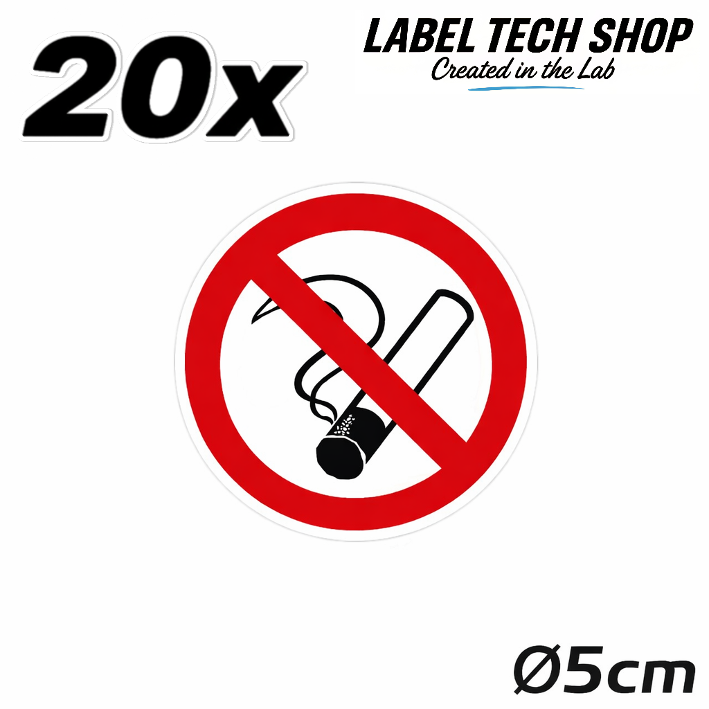 Rauchen verboten Aufkleber Ø5 cm – No Smoking Sticker – No Fumar Hinweiszeichen Innen & Außen – Verbotsschild (126)
