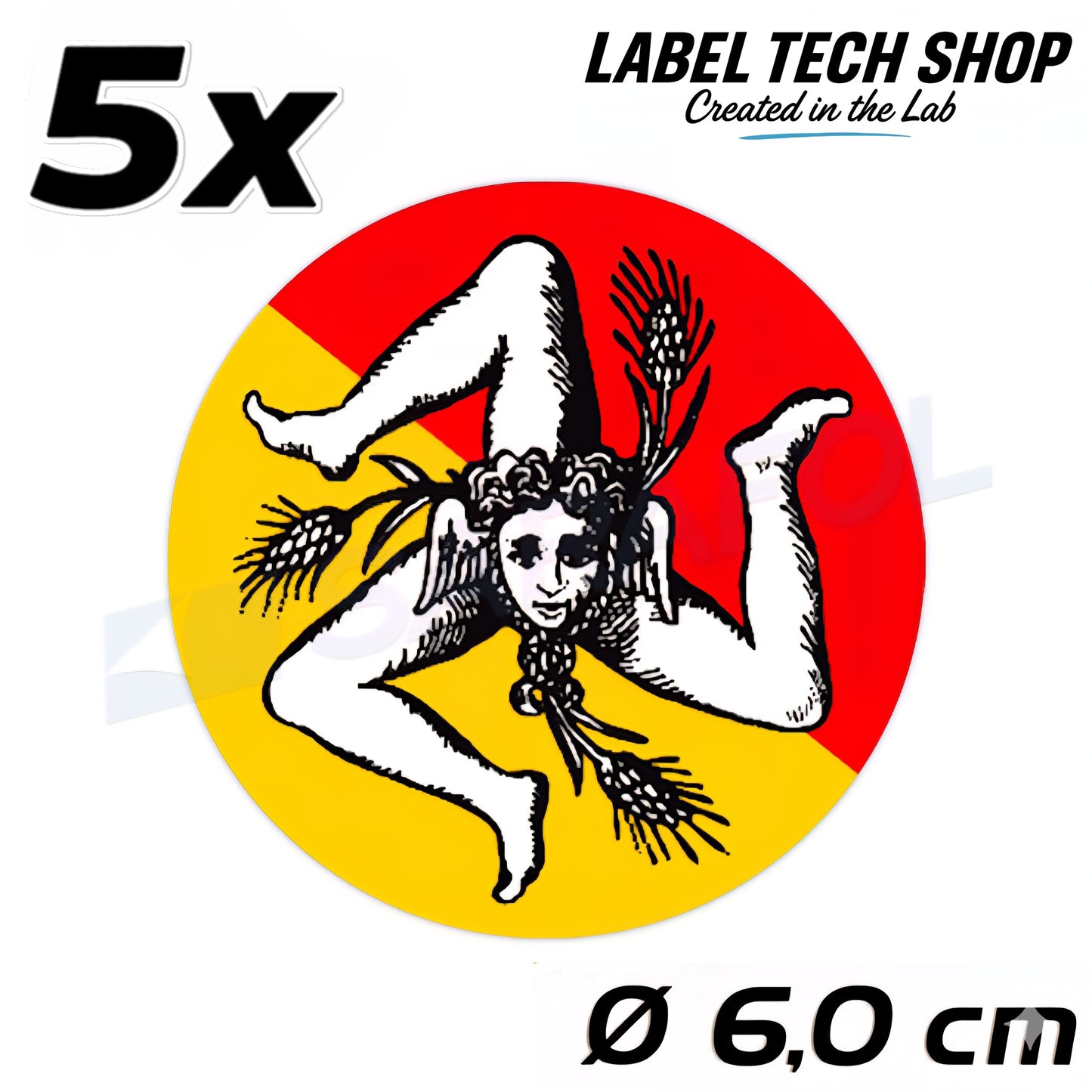 5x Sizilien Aufkleber – Sicilia Sicily Flagge Wappen Sticker Rund Ø 6 cm (029)