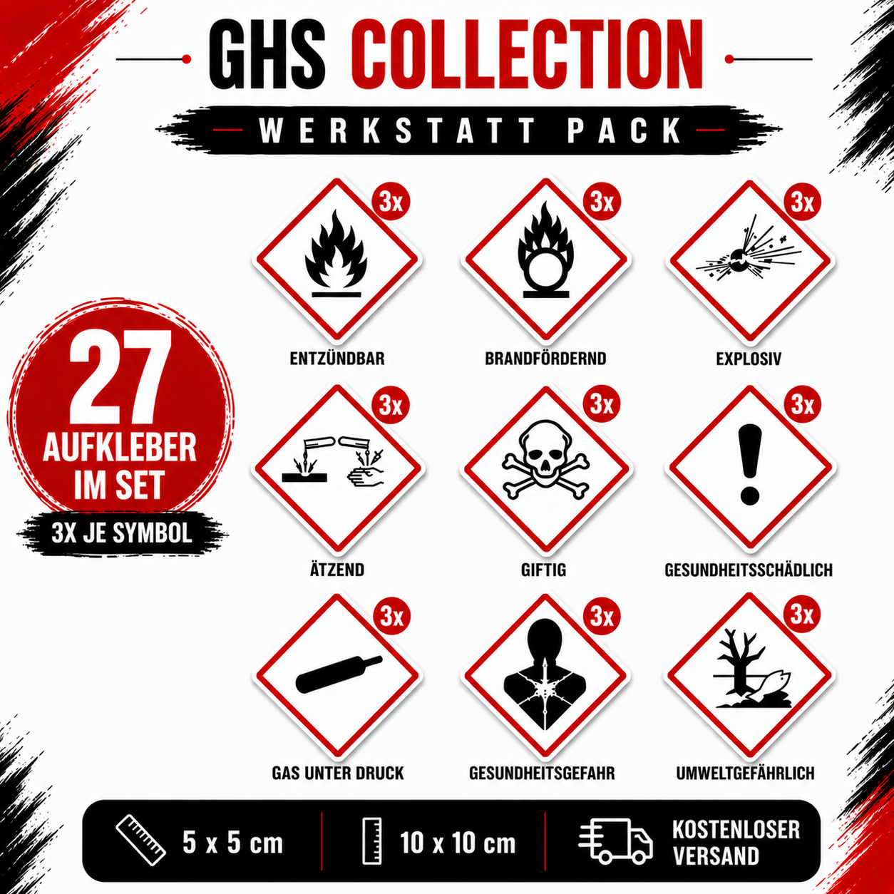 GHS Hazard Label Sticker Set | GHS Hazard Label Sticker Set – All 9 GHS Symbols | All 9 GHS Symbols