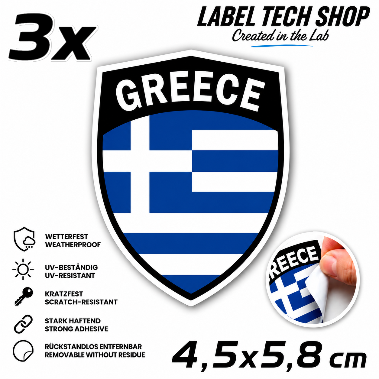🇬🇷 Greece Sticker Αυτοκόλλητο Ελλάδας Greece Sticker Flag Flagge Wappen Emblem Auto Helm 4.5x5.8cm NO.111