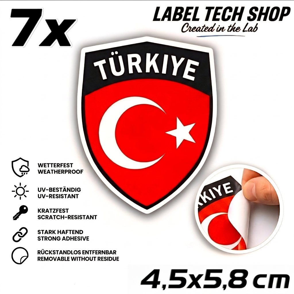 🇹🇷 Türkei Wappen Aufkleber Turkey Sticker Türkiye Çıkartma Wappen Auto Helm Motorrad 4,5x5,8cm NR.101