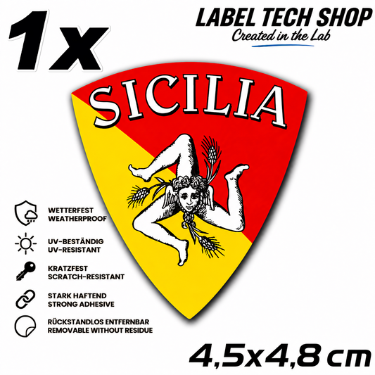 Sizilien Aufkleber Adesivo Siciliano Sicilia Sicily Sticker Flagge Wappen Emblem Auto Helm 4,5x4,8cm NR.019