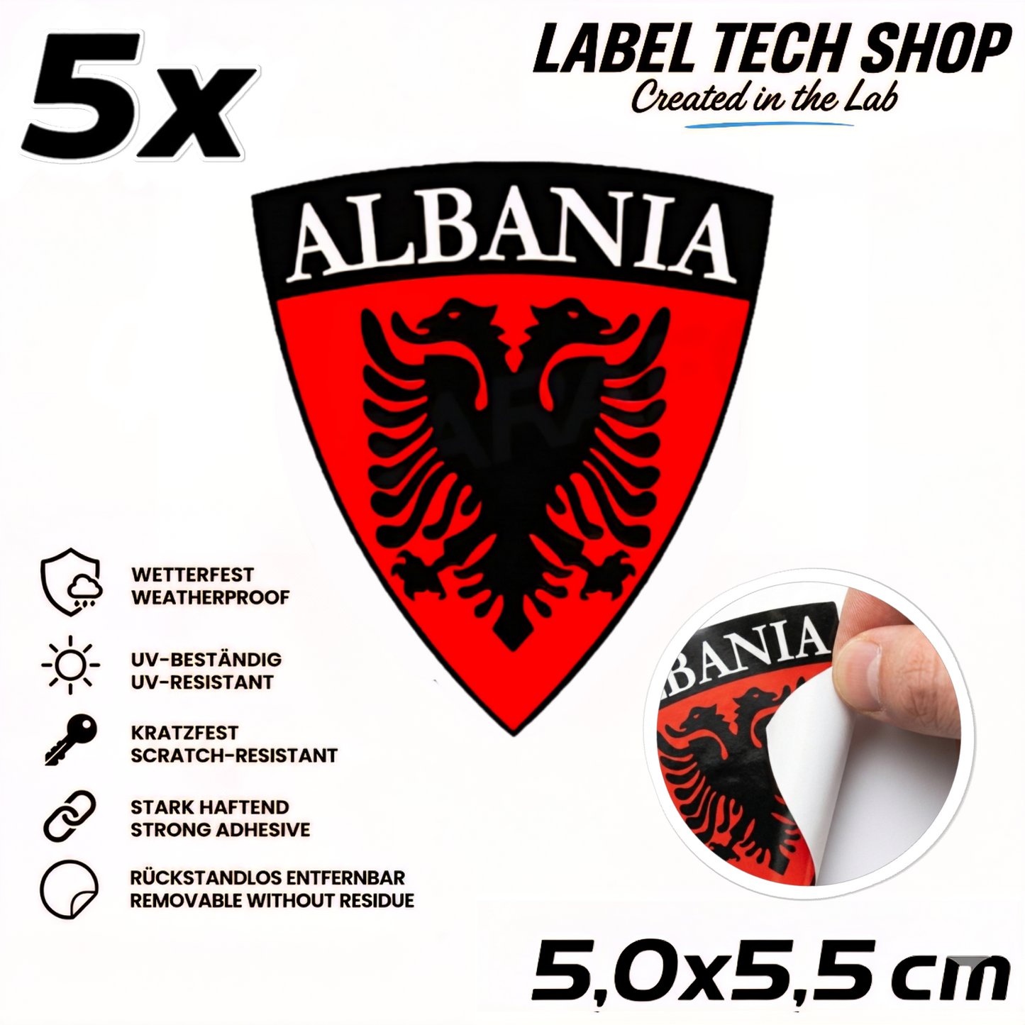 🇦🇱 Albanien Aufkleber Albania Sticker Shqiperia Adler Wappen Emblem Auto Helm 5,0x5,5cm NR.004