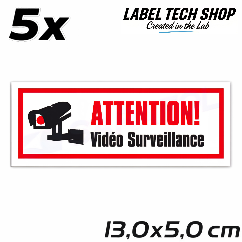 Autocollant Vidéo Surveillance – Attention Caméra Sécurité – Sticker Surveillance – 13,0 × 5,0 cm (125)