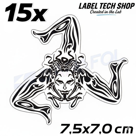 15x Sizilien Trinacria Aufkleber Transparent Schwarz – Sicilia Sticker 7,5x7,0cm (064)