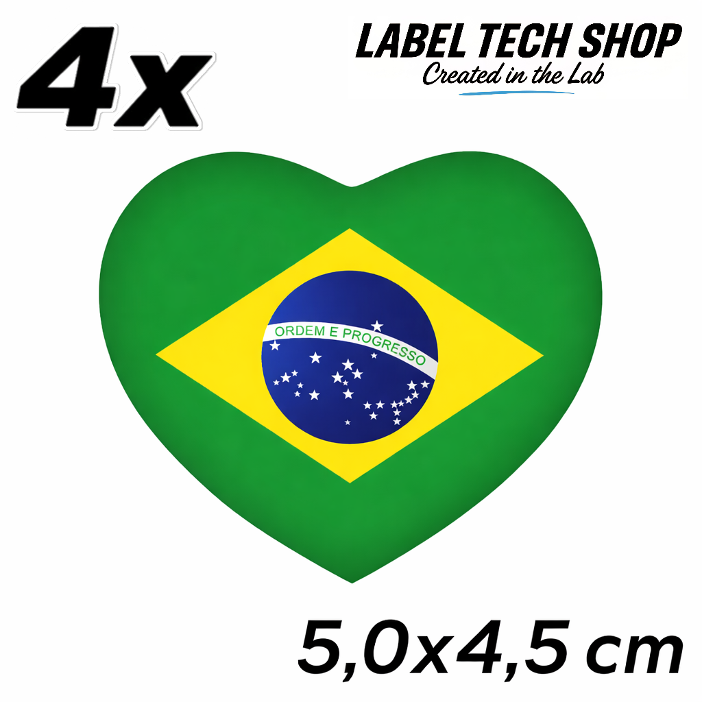 Brasilien Brasil Brazil Herz Aufkleber Sticker – Brazil Flag Heart Sticker – Auto Laptop Helm Geschenk – 5,0 × 4,5 cm (058)