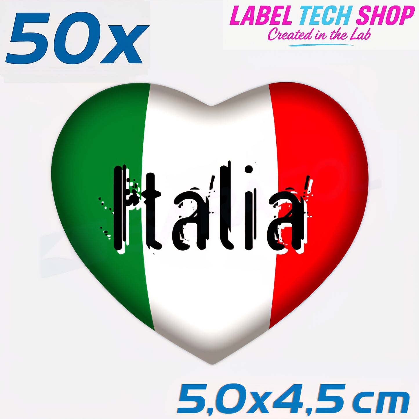 50x Italia/Italien Aufkleber Herz 5×4,5cm Flagge Italien Adesivo Cuore Sticker 060