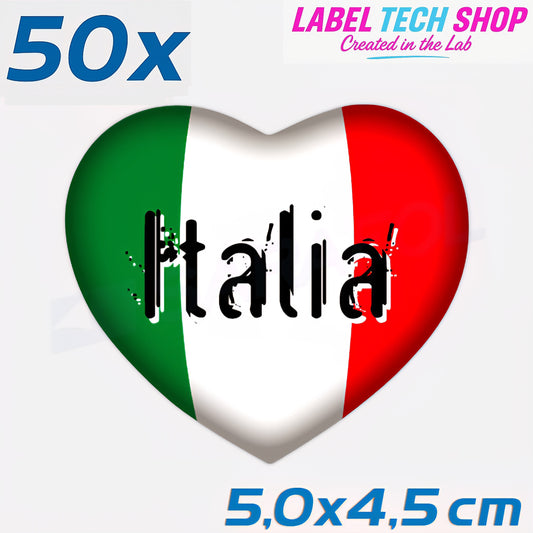 50x Italia/Italien Aufkleber Herz 5×4,5cm Flagge Italien Adesivo Cuore Sticker 060