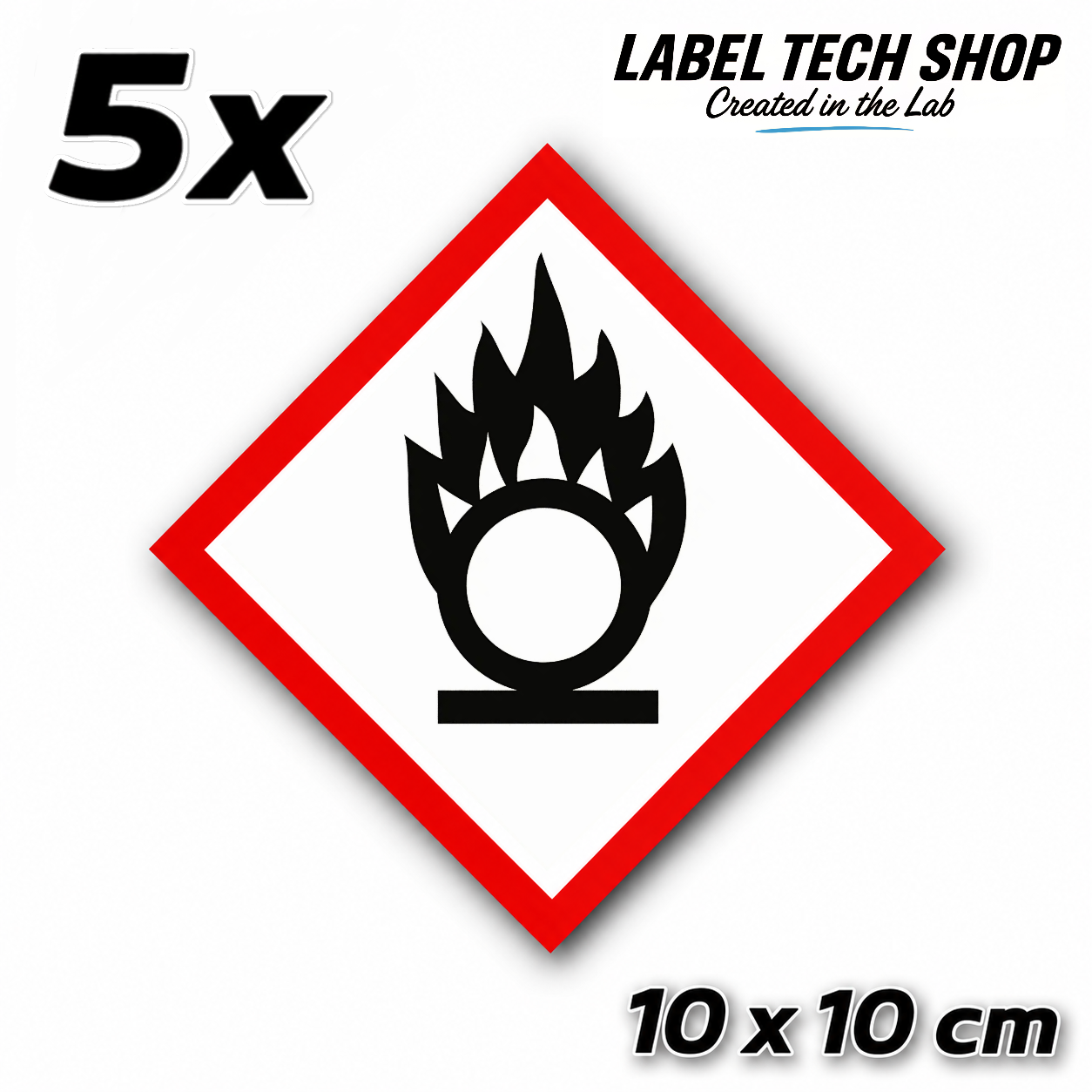 GHS03 Oxidizing Hazard Sticker Chemical Hazard Symbol Dangerous Goods Chemistry Laboratory Label according to CLP / GHS Occupational Safety