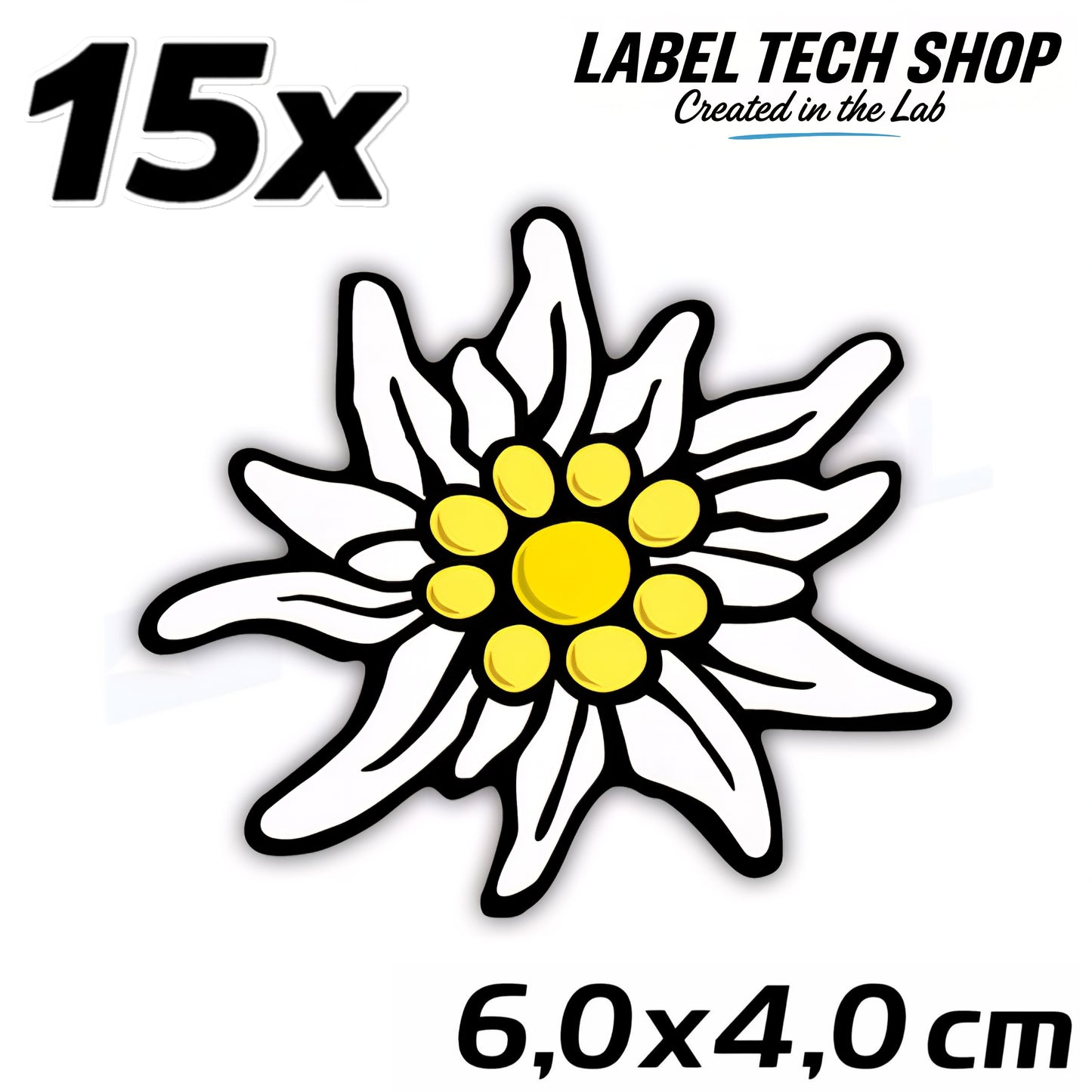 15x Edelweiß Aufkleber 🌼 Alpenblume Sticker – Stella Alpina 6,0×4,0 cm