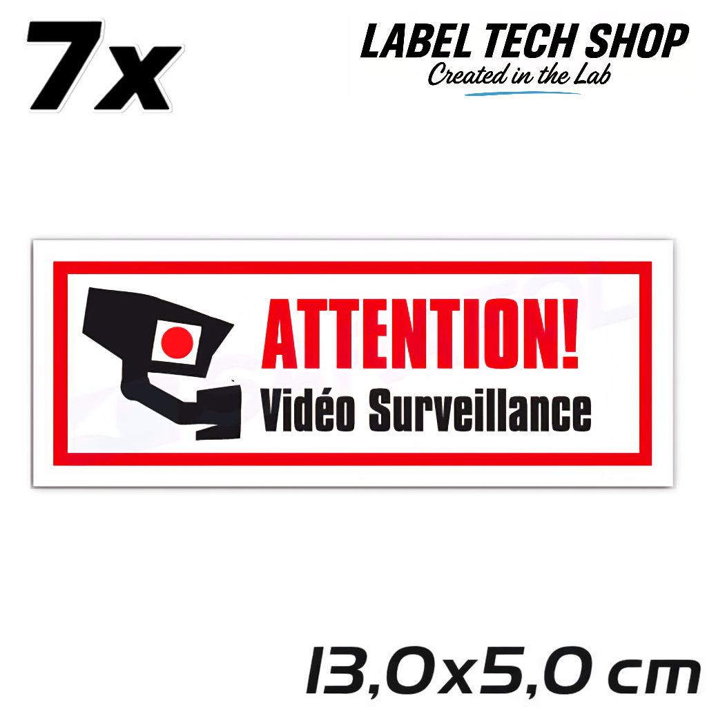 Autocollant Vidéo Surveillance – Attention Caméra Sécurité – Sticker Surveillance – 13,0 × 5,0 cm (124)