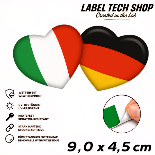 🇮🇹 🇩🇪 Italien Deutschland Aufkleber Herzen Italian German Sticker Heart Adesivo Cuore Italiano Germania 9,0x4,5 cm NR.062