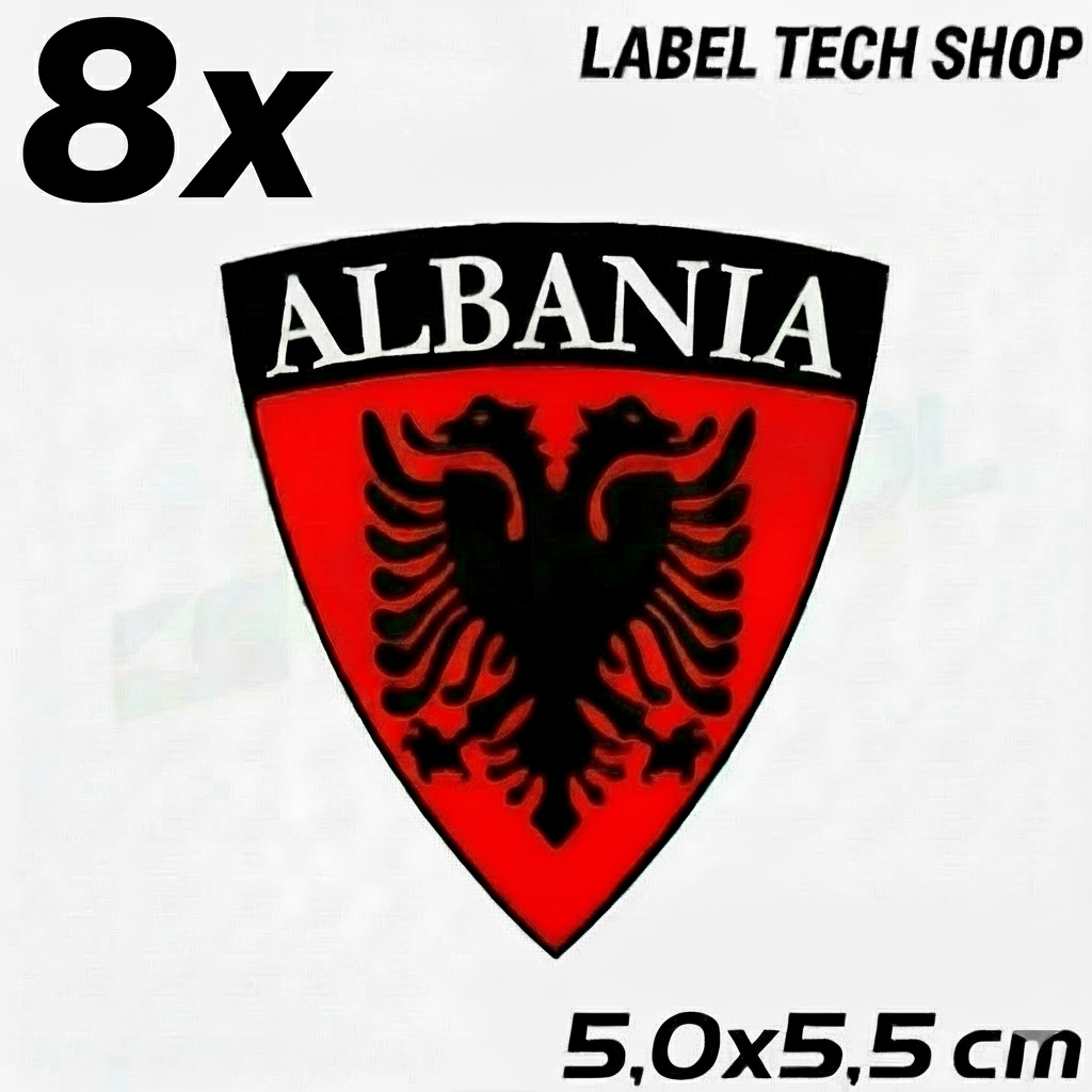 8x Albania Shqiponja Wappen Sticker – Albanien Flagge Emblem Aufkleber 5,0x5,5cm (004)