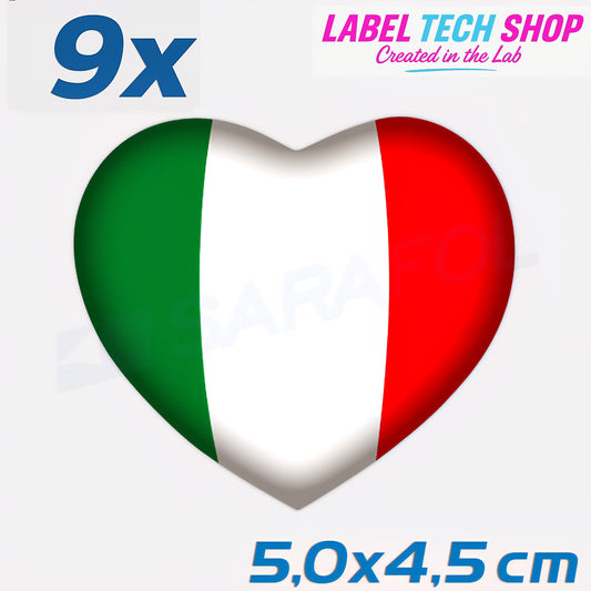9x Italia/Italien Aufkleber Herz 5×4,5cm Flagge Italien Adesivo Cuore Sticker 046