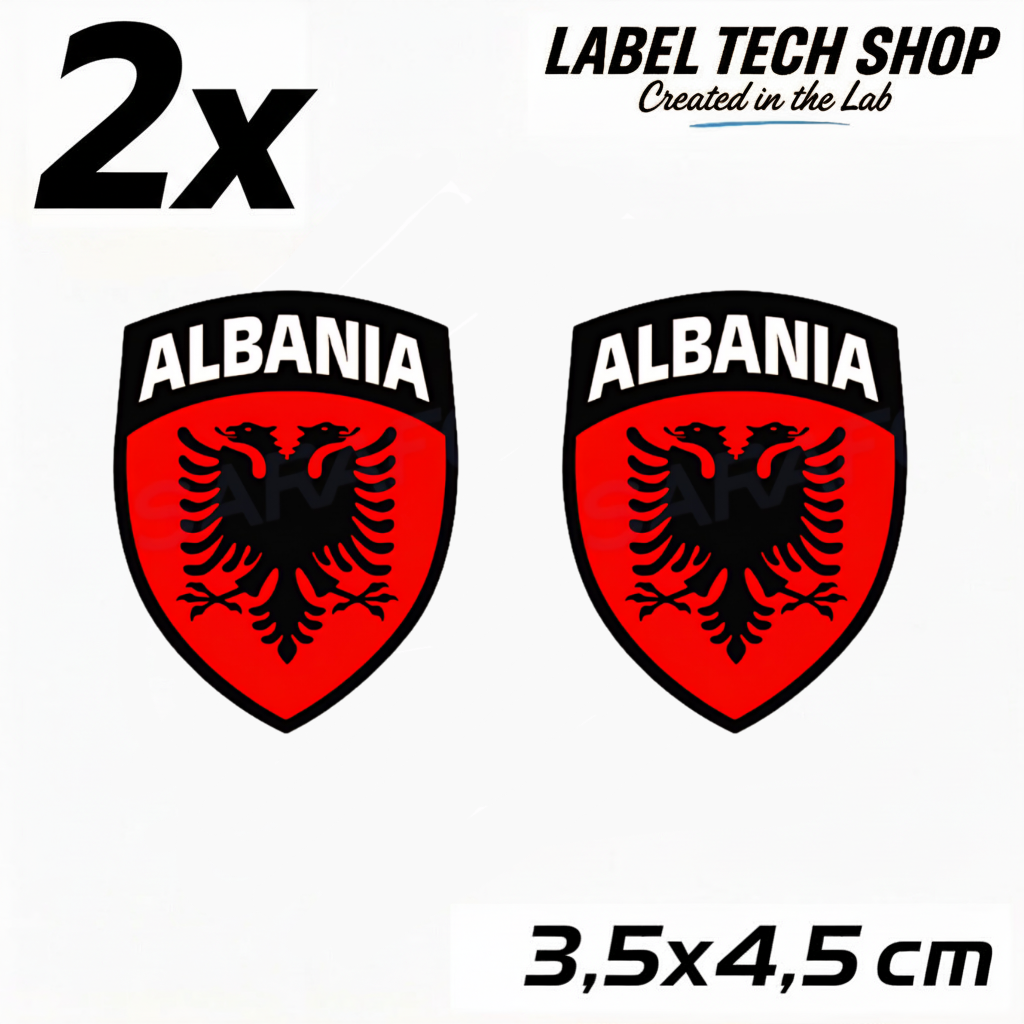 2x Albania Sticker (Small) Shqipëria Shqiponja – Albania Flag Emblem Coat of Arms Sticker 3.5x4.5cm (103)