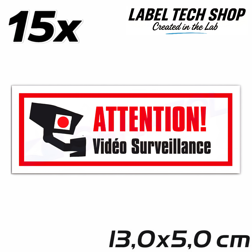 Autocollant Vidéo Surveillance – Attention Caméra Sécurité – Sticker Surveillance – 13,0 × 5,0 cm (124)