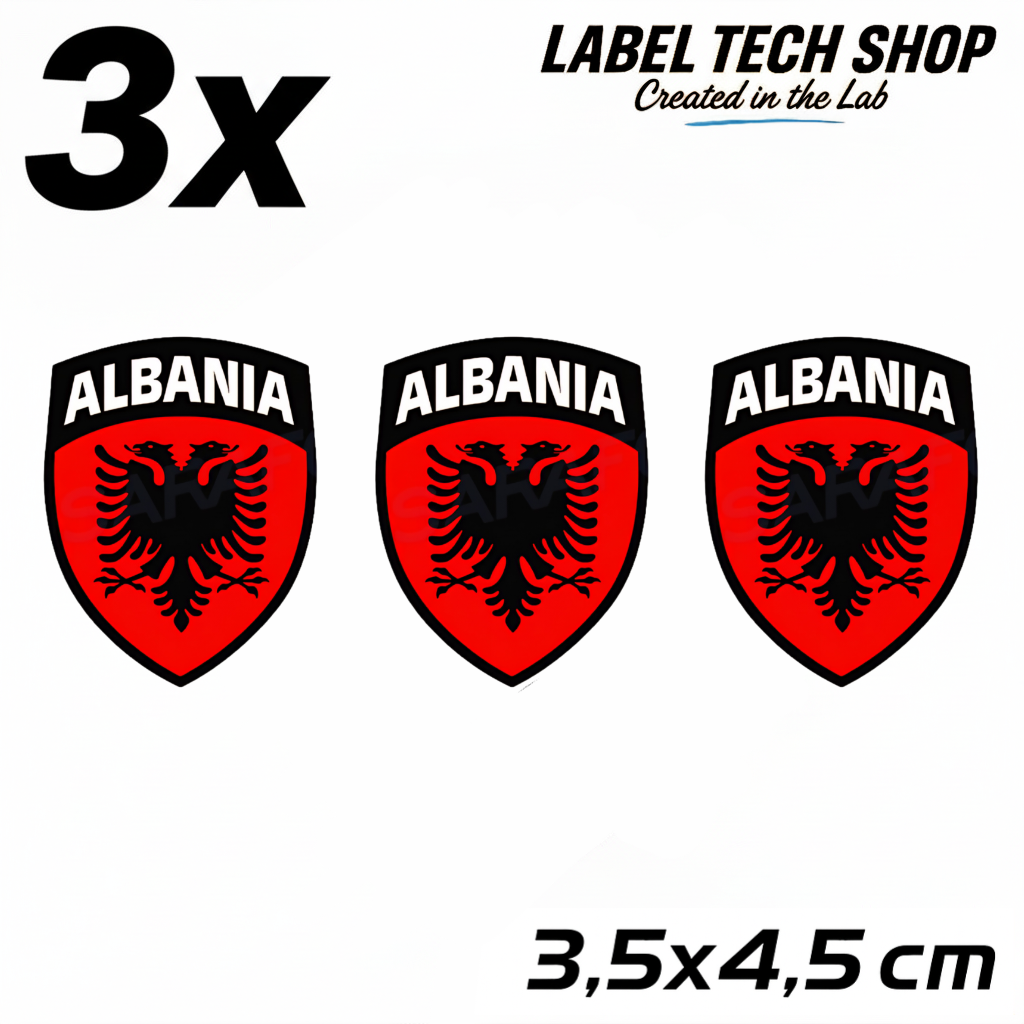 3x Albania Stickers (Small) Shqipëria Shqiponja - Albania Flag Emblem Coat of Arms Stickers 3.5x4.5cm (103)