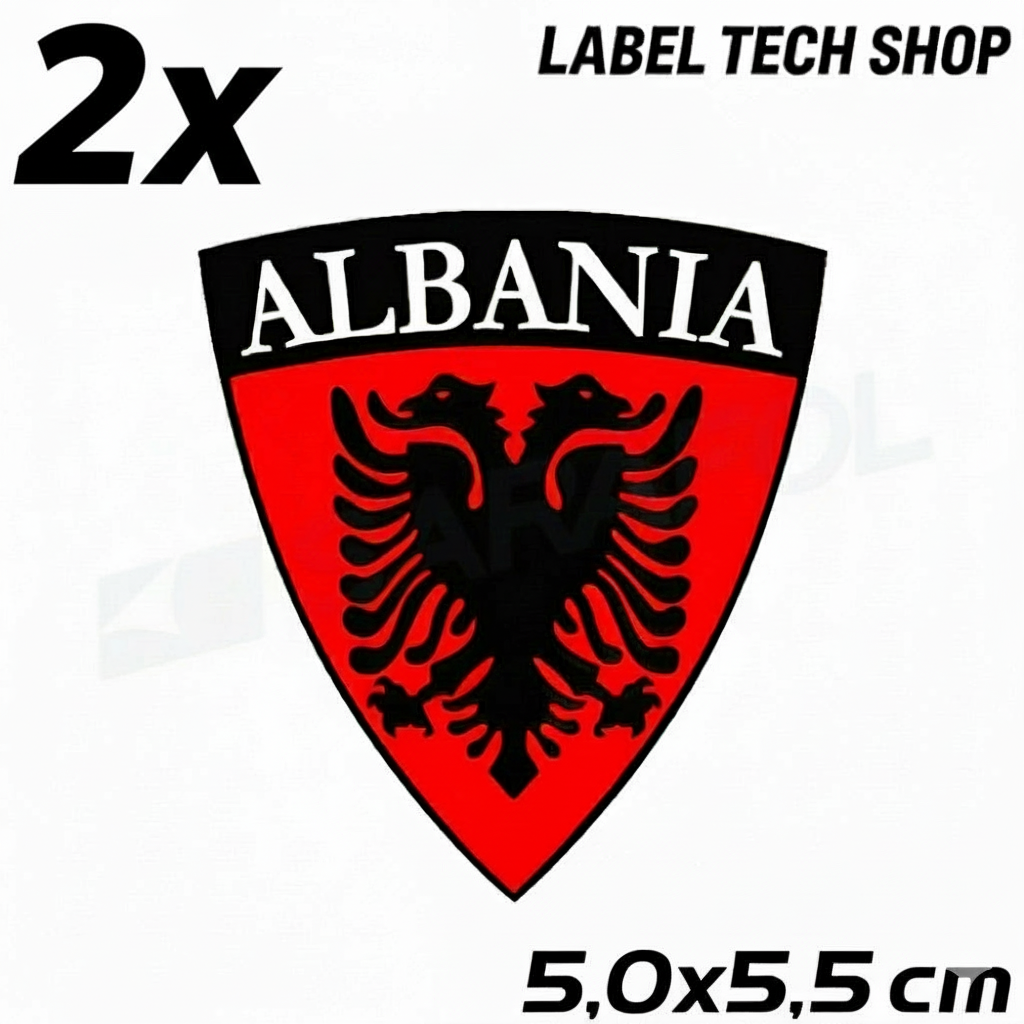 2x Albania Shqiponja Wappen Sticker – Albanien Flagge Emblem Aufkleber 5,0x5,5cm (004)