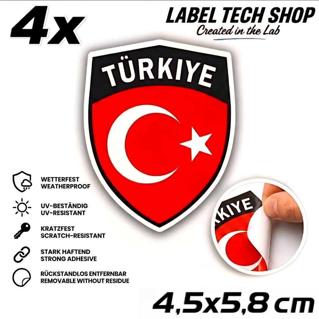 🇹🇷 Türkei Wappen Aufkleber Turkey Sticker Türkiye Çıkartma Wappen Auto Helm Motorrad 4,5x5,8cm NR.101