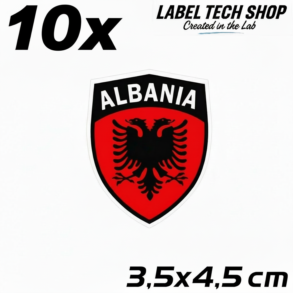 10x Albanien Aufkleber Klein Shqipëria Shqiponja  – Albania Flagge Emblem Wappen Sticker 3,5x4,5cm (108)