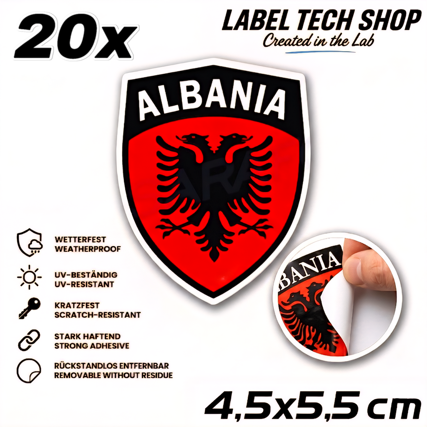 🇦🇱 Albanien Aufkleber Albania Sticker Shqiperia Adler Wappen Emblem Auto Helm 4,5x5,5cm NR.105
