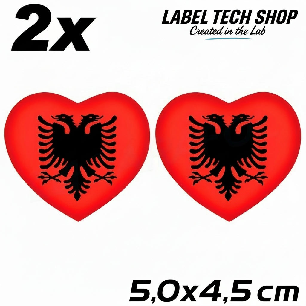 2x Albania Shqiponja Herz Sticker – Albanien Flagge Heart Aufkleber 4,5x5,5cm (005)