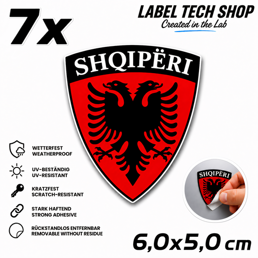 7x Albania Shqiponja Coat of Arms Sticker – Albania Flag Emblem Decal 5.0x5.5cm (004)