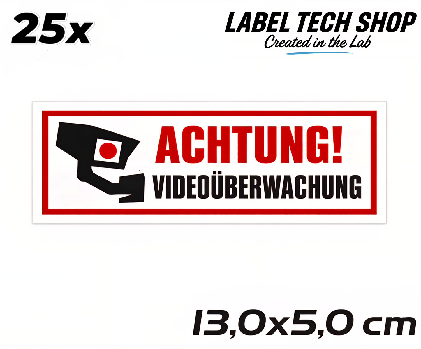 Kamera Aufkleber Achtung Videoüberwachung 13×5cm Hinweiszeichen für Innen&Außen 122