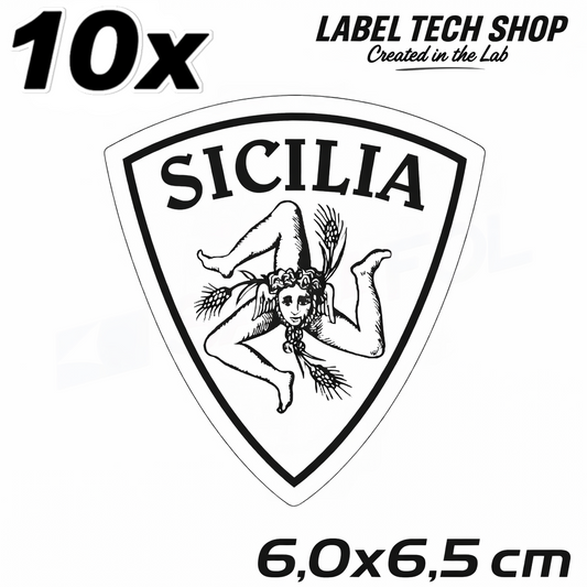 10x Sizilien Aufkleber, Sicilia Sicily Flag Wappen Sticker Black,White 6,0x6,5cm (063)