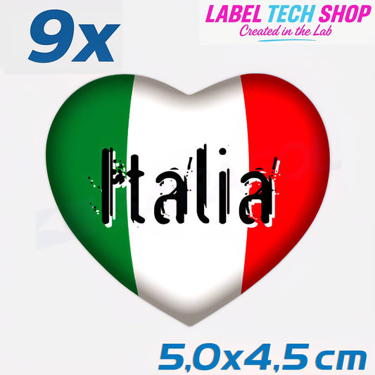 9x Italia/Italien Aufkleber Herz 5×4,5cm Flagge Italien Adesivo Cuore Sticker 060