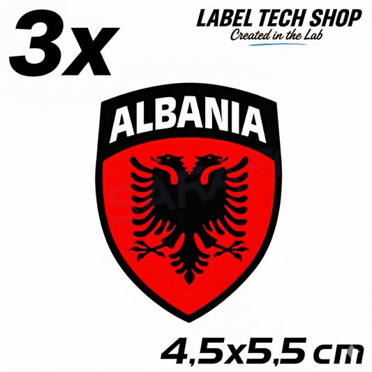 3x Albanien Aufkleber Shqipëria Shqiponja  – Albania Flagge Emblem Wappen Sticker 4,5x5,5cm (100)