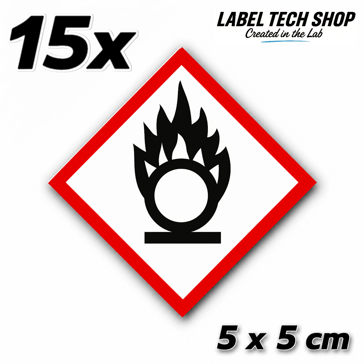 GHS03 Oxidizing Hazard Sticker Chemical Hazard Symbol Dangerous Goods Chemistry Laboratory Label according to CLP / GHS Occupational Safety