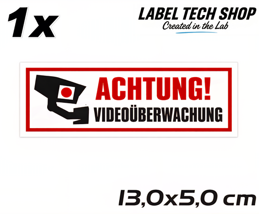 Kamera Aufkleber Achtung Videoüberwachung 13×5cm Hinweiszeichen für Innen&Außen 122