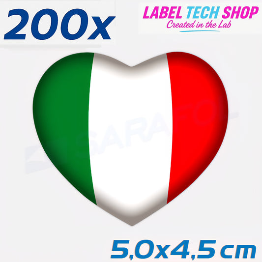 200x Italia/Italien Aufkleber Herz 5×4,5cm Flagge Italien Adesivo Cuore Sticker 046