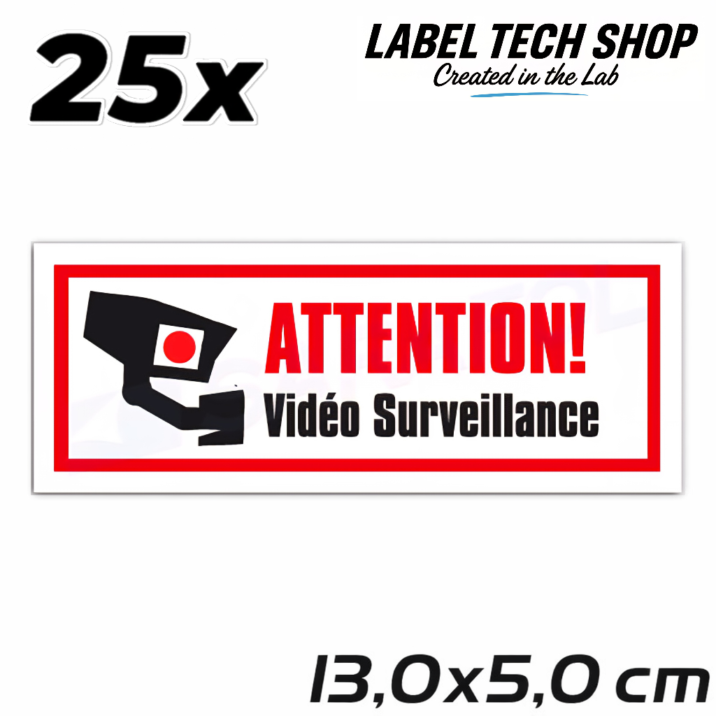 Autocollant Vidéo Surveillance – Attention Caméra Sécurité – Sticker Surveillance – 13,0 × 5,0 cm (124)