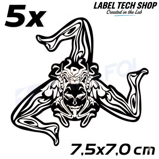 5x Sizilien Trinacria Aufkleber White Black – Sicilia Sicily Sticker 7,5x7,0cm (026)
