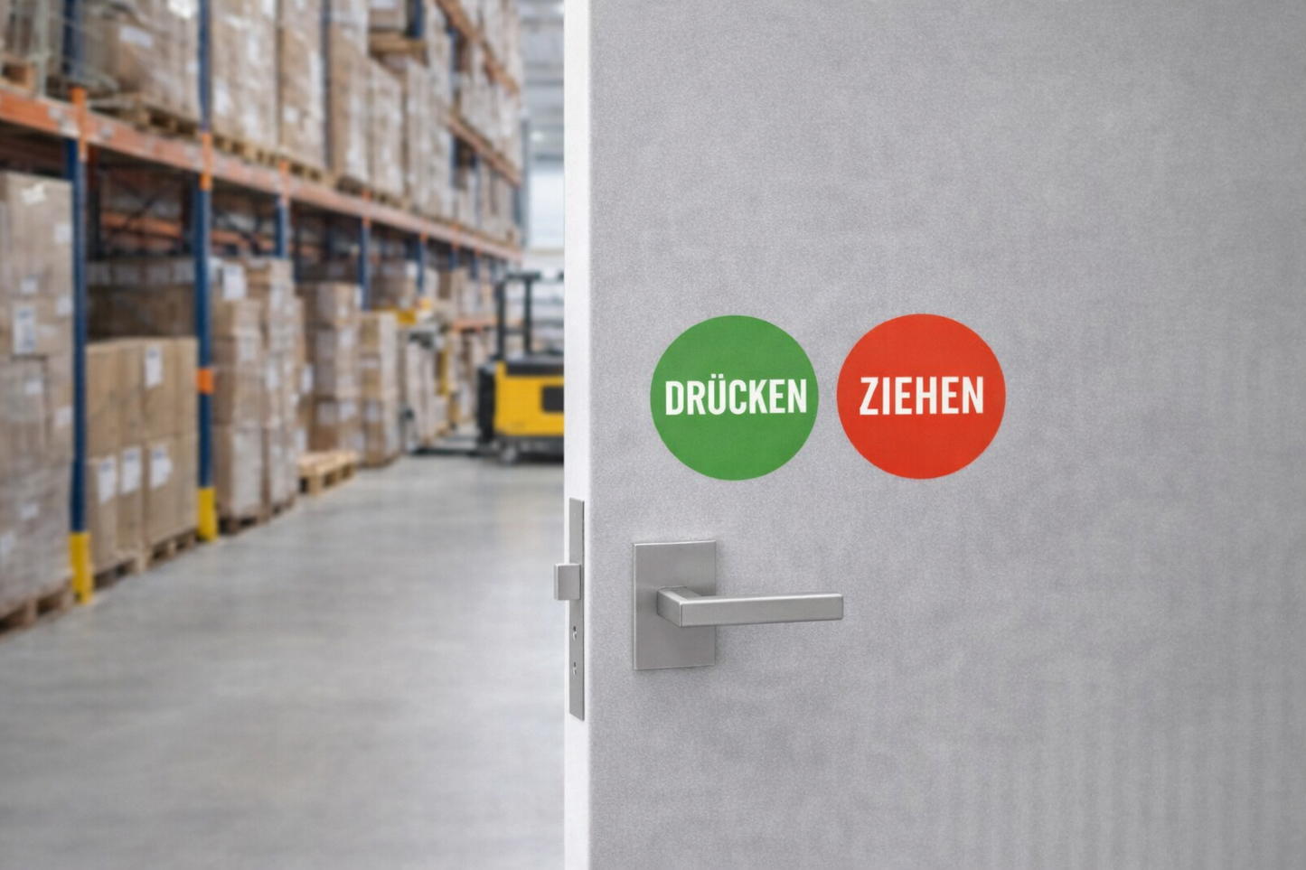 1x Drücken 1x Ziehen Aufkleber 6,0 cm Ø Sticker Hinweiszeichen Gebotszeichen Schild Außenbereich Innenbereich 119