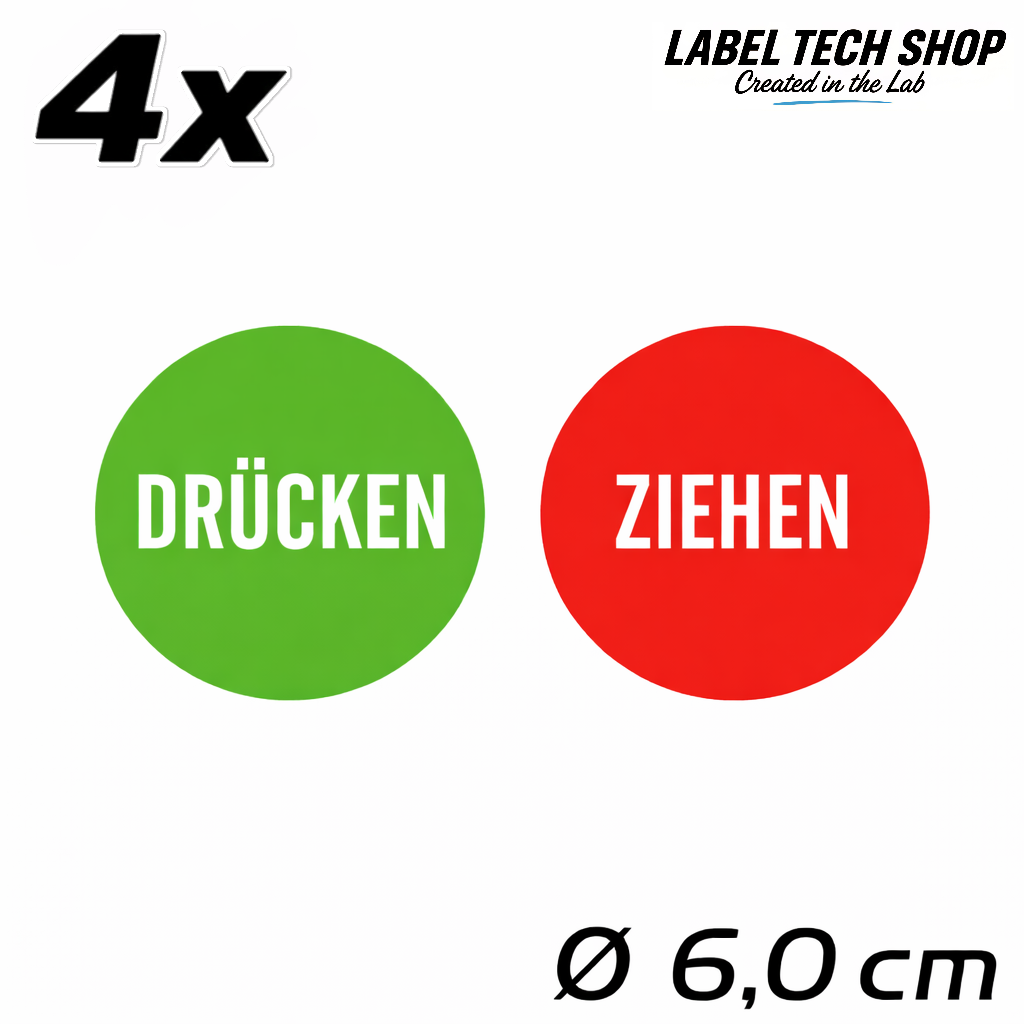 1x Drücken 1x Ziehen Aufkleber 6,0 cm Ø Sticker Hinweiszeichen Gebotszeichen Schild Außenbereich Innenbereich 119
