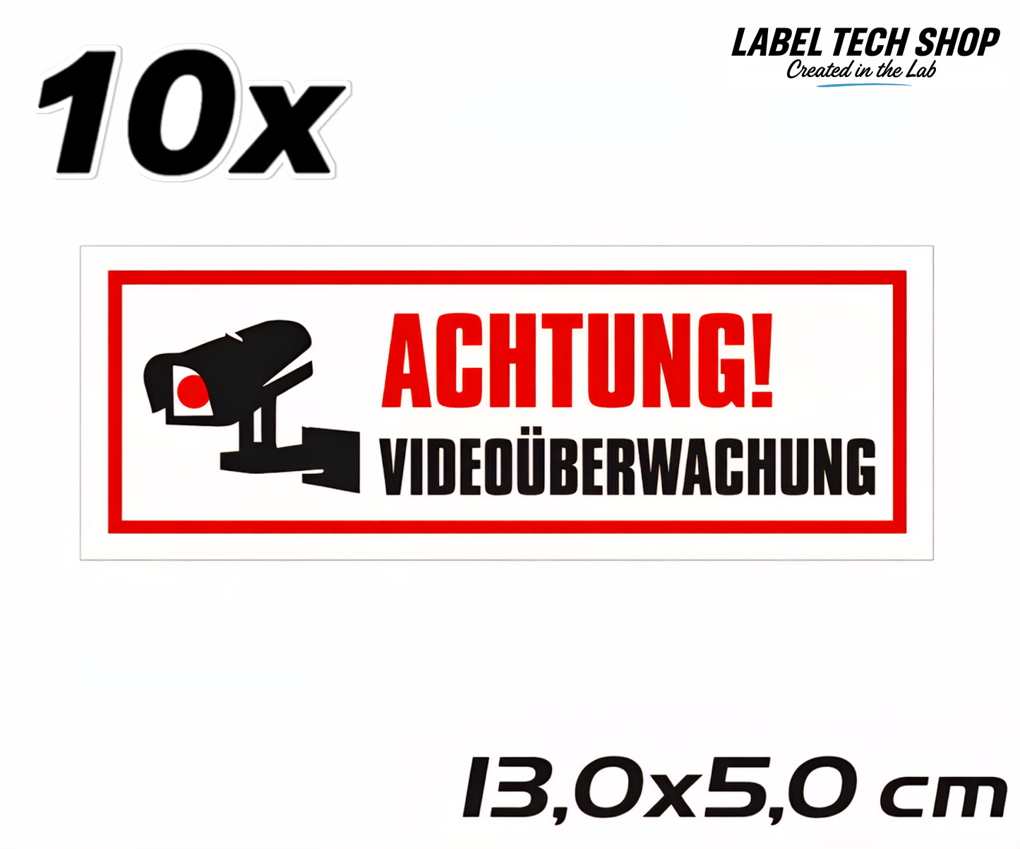 Achtung Videoüberwachung Kamera Aufkleber 13×5cm Hinweiszeichen für Innen&Außen 123