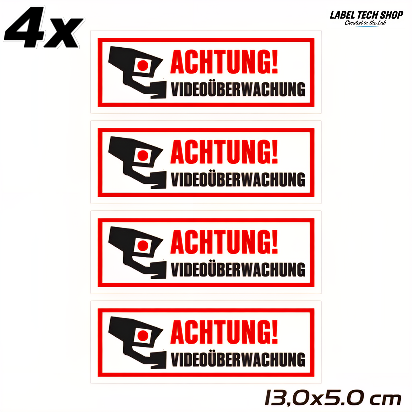 Kamera Aufkleber Achtung Videoüberwachung 13×5cm Hinweiszeichen für Innen&Außen 122