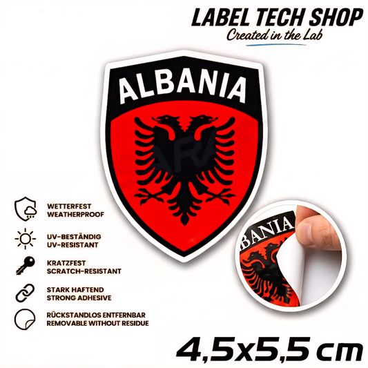 🇦🇱 Albanien Aufkleber Albania Sticker Shqiperia Adler Wappen Emblem Auto Helm 4,5x5,5cm NR.105