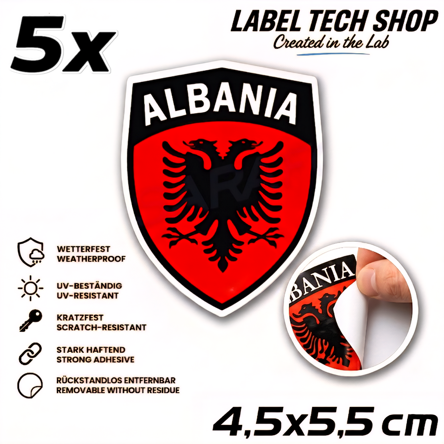 🇦🇱 Albanien Aufkleber Albania Sticker Shqiperia Adler Wappen Emblem Auto Helm 4,5x5,5cm NR.105