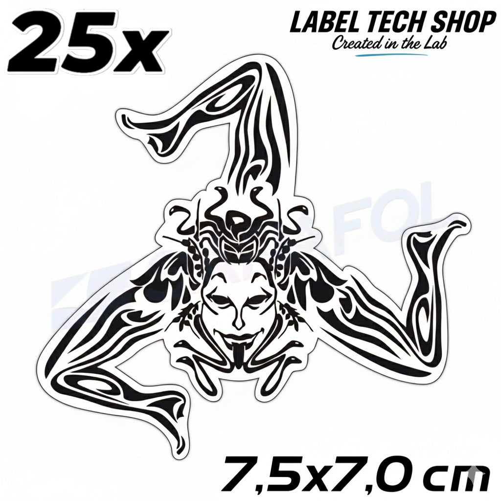 25x Sicily Trinacria Transparent Black Stickers – Sicilia Sticker 7.5x7.0cm (064)