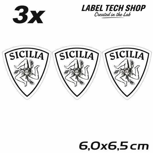 3x Sizilien Aufkleber, Sicilia Sicily Flag Wappen Sticker Black,White 6,0x6,5cm (063)