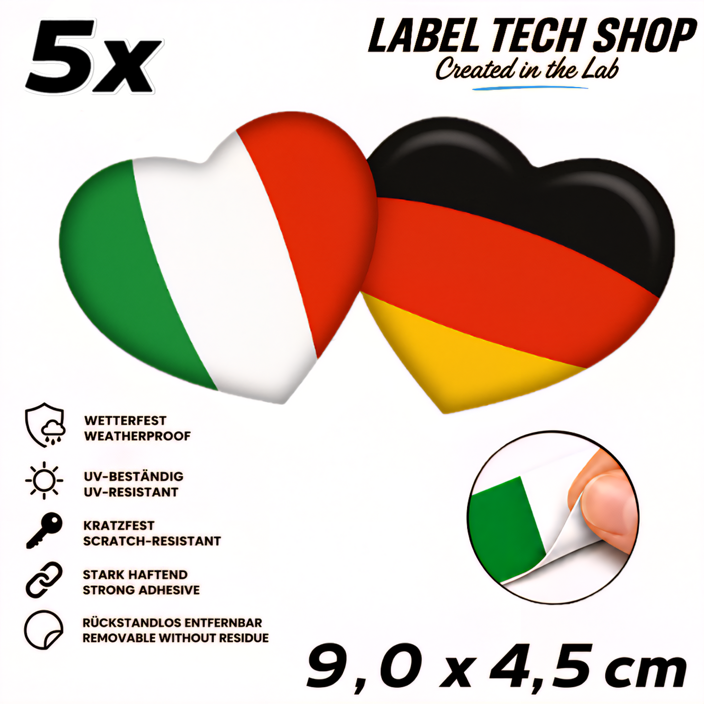 🇮🇹 🇩🇪 Italien Deutschland Aufkleber Herzen Italian German Sticker Heart Adesivo Cuore Italiano Germania 9,0x4,5 cm NR.062