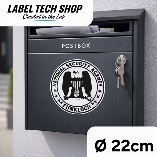 NSA Funkloch Sticker 22cm Ø – IT Humor Aufkleber für Briefkasten, Haus & Überwachung (128)
